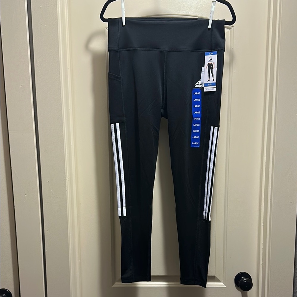 Adidas Black Leggings with Reflective Stripes